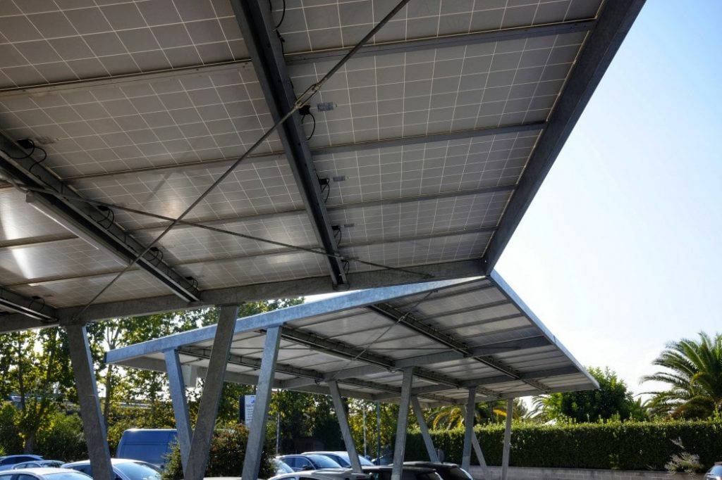 flat roof carport with solar panels
